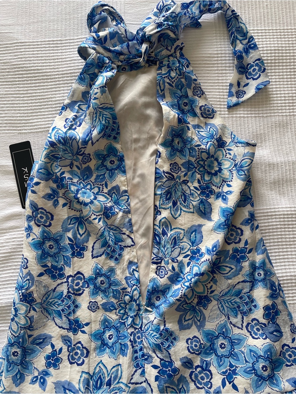 MSK White Dress with Blue Floral Halter Neck - Picture 7 of 13